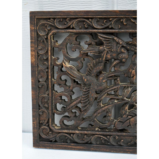 Chinese Vintage Hand Carved Chinese Plaque With Birds & Floral Details For Sale - Image 3 of 12