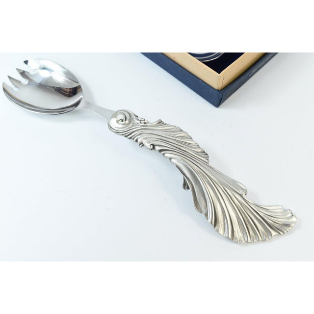Vintage Seagull Pewter Sheffield Canada Salad Servers Spoon Fork Iris Design For Sale - Image 10 of 14