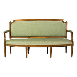18th Century French Louis XVI Walnut Settee With Celadon Velvet For Sale