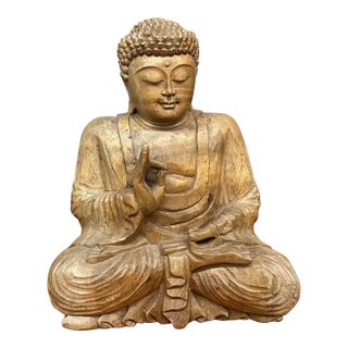 Mid-20th Century Hand-Carved Burmese Wooden Buddha Sculpture For Sale