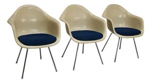 Vintage Parchment Fiberglass Dax Armhairs by Charles & Ray Eames, Set of 3