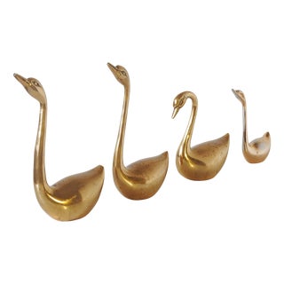 Mid-Century Brass Swan Family, 1970s, Set of 4 For Sale