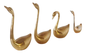 Mid-Century Brass Swan Family, 1970s, Set of 4