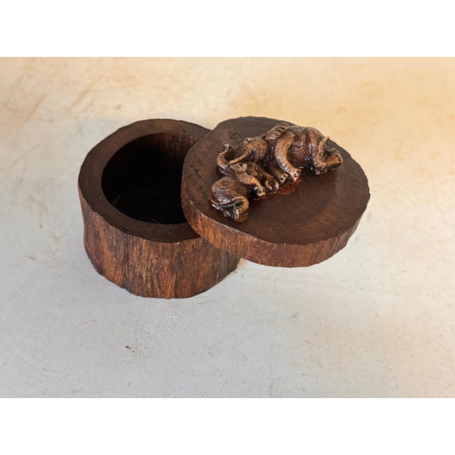 Decorative and Jewelry Box in Wood with Carved Elephants, France, 1970s For Sale - Image 10 of 13