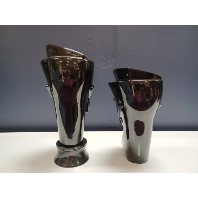 Art Deco 1980s Set of Art Deco Ceramic Glazed Head Sculptures For Sale - Image 3 of 4