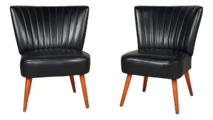 Set of Vintage Black Leatherette Club Chairs, 1950s