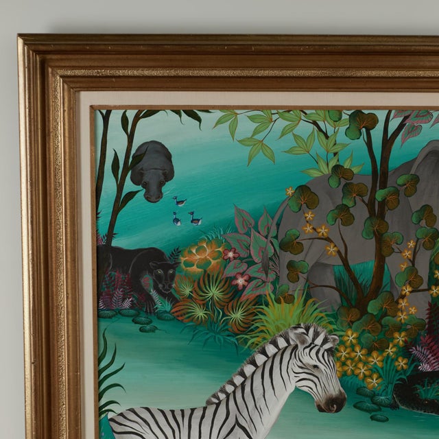 Folk Art Vintage Painting of Animals in a Jungle by Gustavo Novoa For Sale - Image 3 of 13