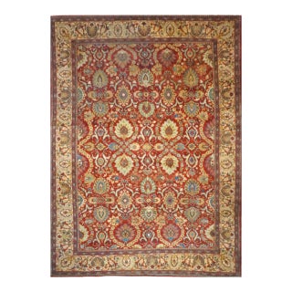 Antique Persian Sultanabad Wool 10x14 Tan, Red, Ivory & Blue Handmade Area Rug #1142147 For Sale