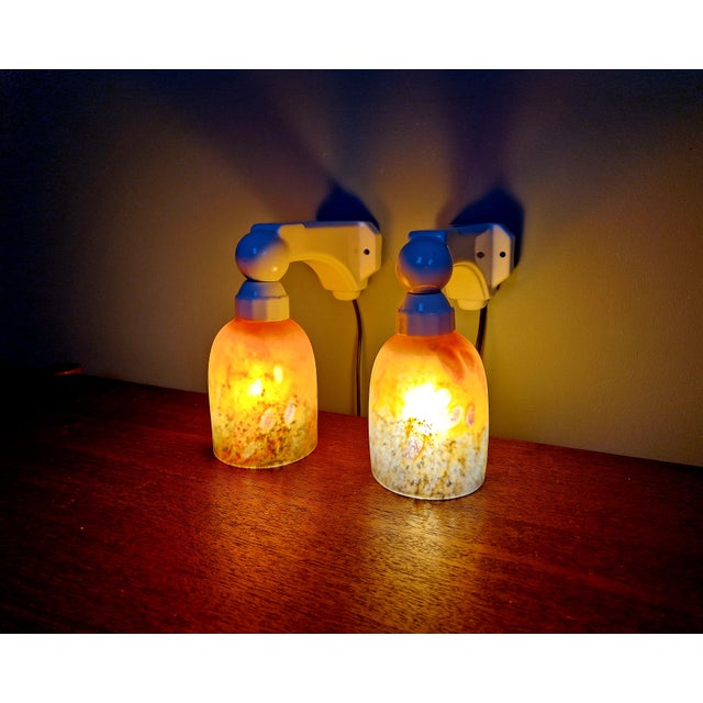 Art Deco Wall Sconces in Porcelain and Multicoloured Satin Glass, 1930s, Set of 2 For Sale - Image 13 of 18