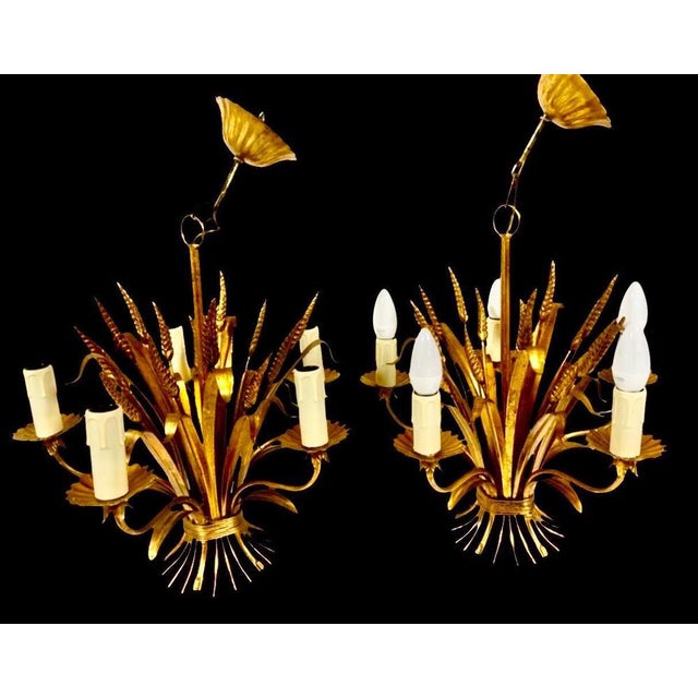 Hollywood Regency Floral Gilt 5-Light Chandelier from Hans Kögl, 1970s, Set of 2 For Sale - Image 3 of 12