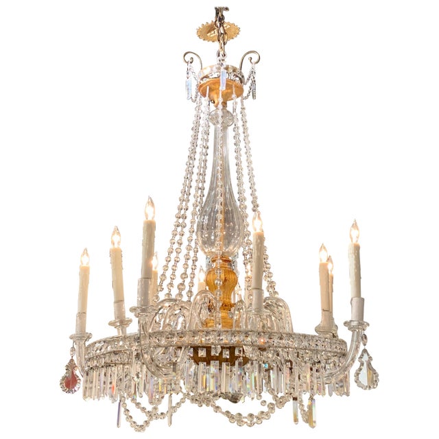 Transparent 19th Century Italian Giltwood and Crystal 10-Light Chandelier For Sale - Image 8 of 8
