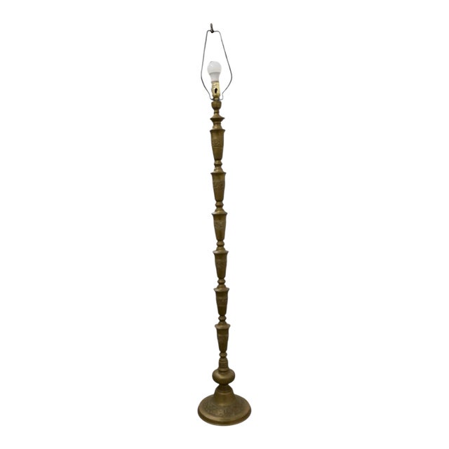 Mid 20th Century Tall Solid Brass Floor Lamp With Classic Turned Form For Sale