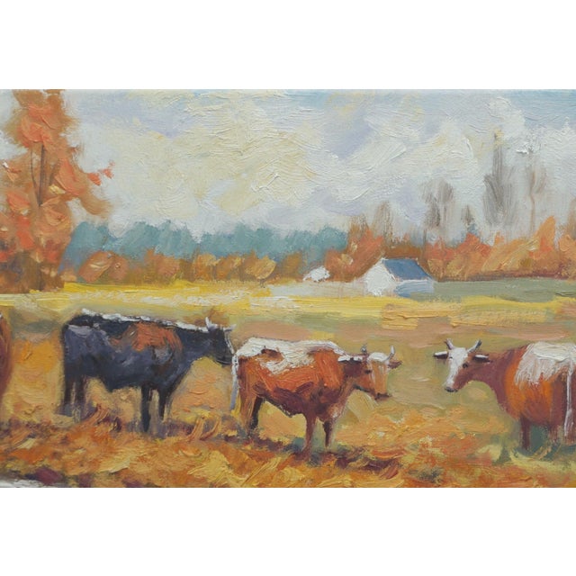 Impressionist Original Oil Painting of Cows For Sale - Image 3 of 5