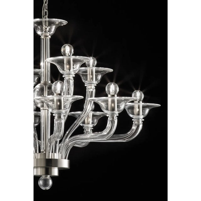 Contemporary Luxury Transparent Murano Glass Chandelier – Modern Linear Design For Sale - Image 3 of 6