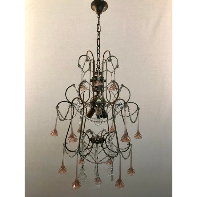 Pink Vintage Chandelier with Pink Murano Flowers For Sale - Image 8 of 8