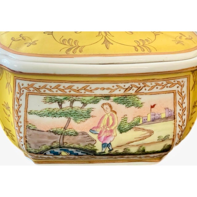 Mid 20th Century Chinese Export Yellow Painted Lidded Box For Sale - Image 5 of 12