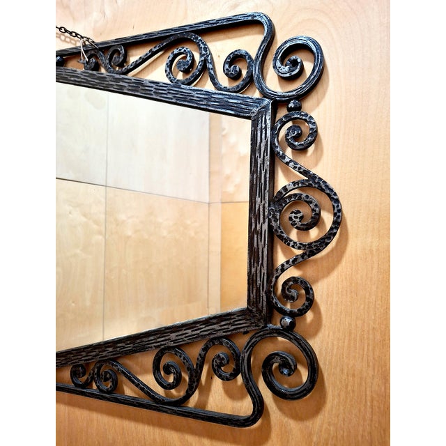 1930s French-Style Art Deco Wrought Iron Wall Mirror For Sale - Image 4 of 7