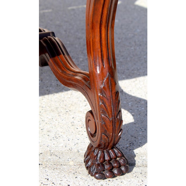 Antique French Louis XIV Style Armchair & Ottoman Set - Mid 19th Century Carved Lion Head Throne Chair With Original Yellow Upholstery For Sale - Image 16 of 18