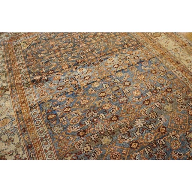 Classic Sky Blue Background With Ivory Border Geometric Floral Desing Century Persian Malayer Rug For Sale - Image 4 of 7