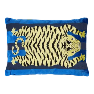 Schumacher x Johnson Hartig Jokhang Tiger Velvet 20" Lumbar Pillow in Blue
