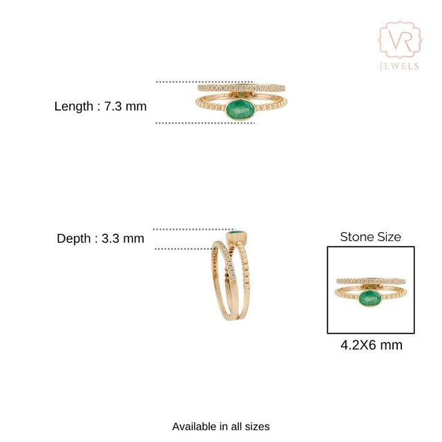 Modern 2.47Ct Emerald & Diamond Double Band Ring in 14k Yellow Gold Size 6 For Sale - Image 12 of 16