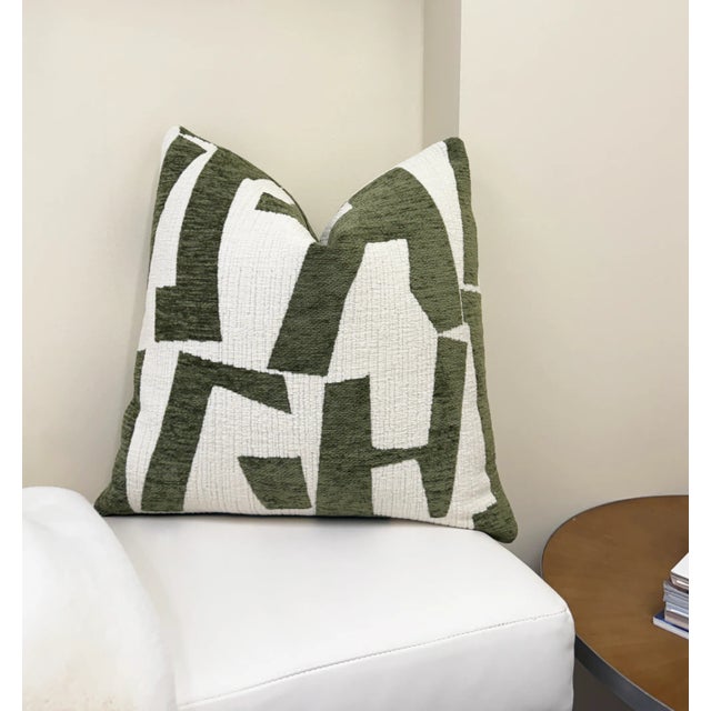 Matcha Hierographic 20x20 Chenille Pillow With Feather Down Insert For Sale - Image 4 of 5