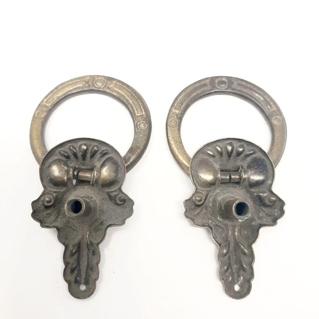 Art Nouveau Late 19th Century Ring Key Shape Gold Metal Hardware Pulls a Pair For Sale - Image 3 of 7