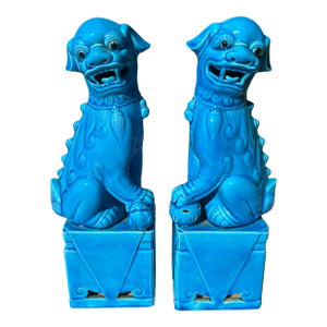 Vintage Turquoise Chinese Foo Dog Guardian Lion Statues - A Pair