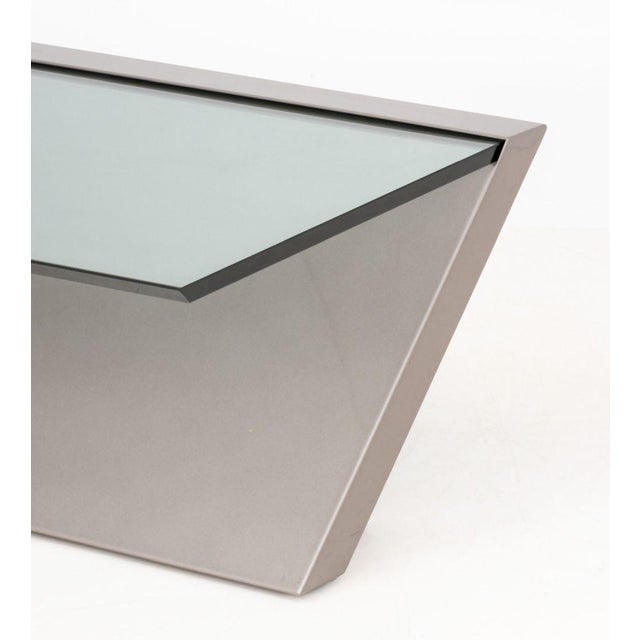 Late 20th Century Modern Cantilevered Glass Top Coffee Table For Sale - Image 5 of 9