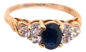 14 Karat Gold Fashion Ring Center Oval Sapphire and Diamond Accent, Size 8