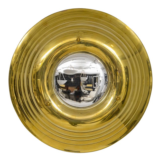 Vintage French Brass Circular Convex Mirror For Sale