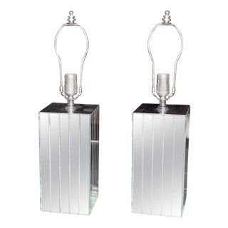 Pair of Square Sky Scraper Shape Mid-Century Modern Mirrored Table Lamps MINT! For Sale
