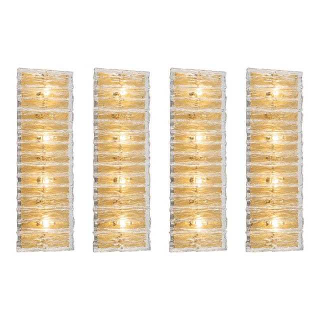 Luxury Italian Murano Glass Brass Wall Sconce / Flush Mount Fixture - Lot of 4 For Sale