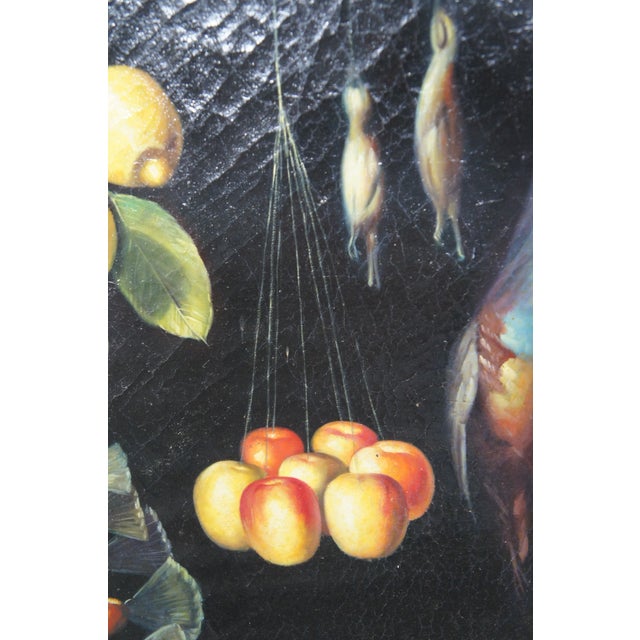 Wood Vintage Waterfowl Fruit & Vegetable Still Life Oil Painting on Canvas Framed For Sale - Image 7 of 12