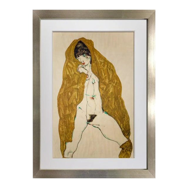 Egon Schiele Lithograph "Female Nude With Yellow Shawl" For Sale