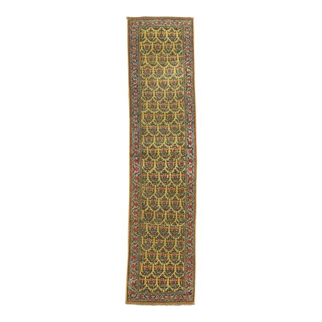 Narrow Paisley Yellow Antique Runner - 1'11" x 7'6" For Sale