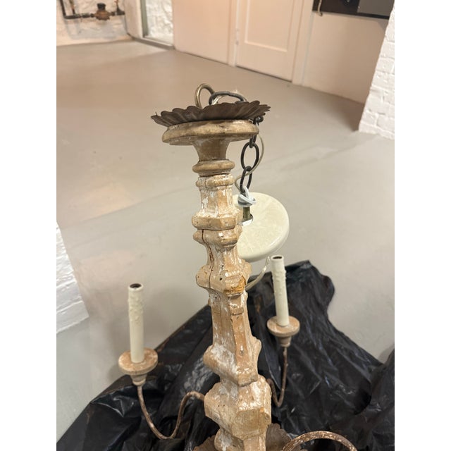 18th Century Italian Five-Arm Carved Wood Chandelier With Original Gilding For Sale - Image 4 of 4