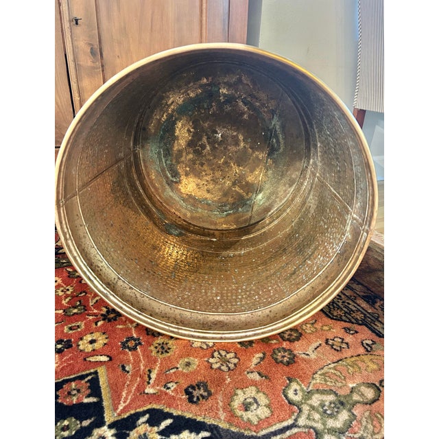 Mid 20th Century Extra Large Hammered Brass Planter or Fireplace Log Holder For Sale - Image 10 of 10