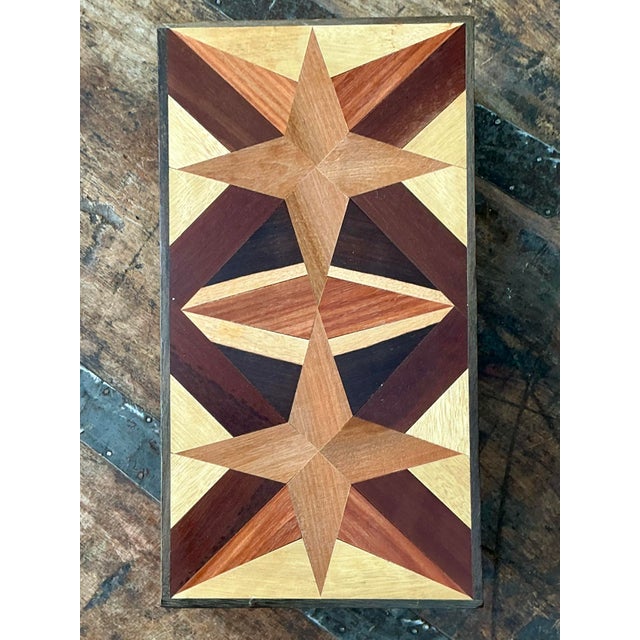 Wood Vintage Marquetry Wooden Tan Star Box For Sale - Image 7 of 12