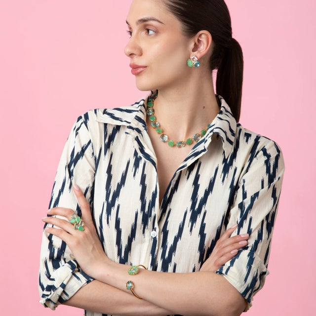 Contemporary Eloise Studs Base Metal, Green, Clip On For Sale - Image 3 of 4