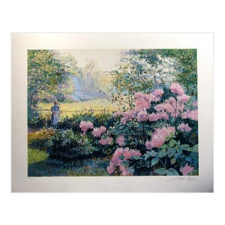 H Claude Pissarro "Les Rhododendrons" Hand Signed Artwork, Garden Flowers For Sale