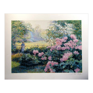 H Claude Pissarro "Les Rhododendrons" Hand Signed Artwork, Garden Flowers