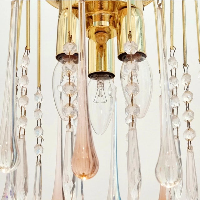 Metal Murano Glass Teardrop Waterfall Chandelier, Italy, 1970s For Sale - Image 7 of 11