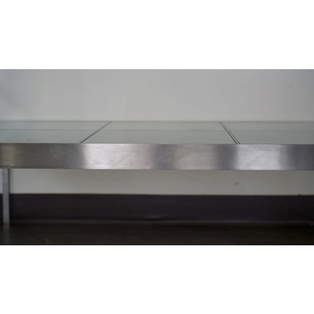 1990s Pair of 1990s Modern Brushed Steel and Frosted Glass Coffee Tables For Sale - Image 5 of 10