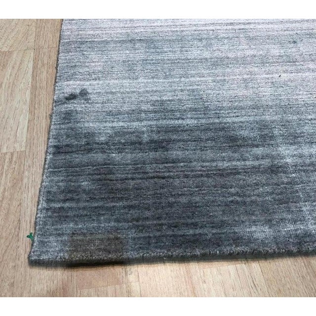 Contemporary 8x10 Gray Hand-Knotted Wool Viscose Subtle Striations Solid Open Field Carpet For Sale - Image 3 of 4