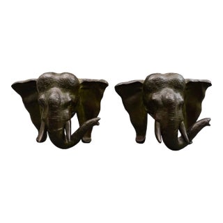 Jf Co. Company Antique Pair of Bronze Elephant Sculpture Bookends For Sale