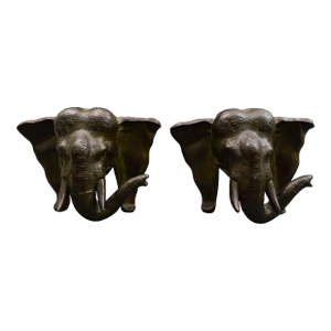 Jf Co. Company Antique Pair of Bronze Elephant Sculpture Bookends