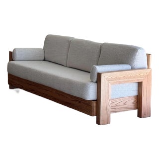 Sculptural Oak Sofa With Boucle Upholstery by Howard Furniture 1950s For Sale