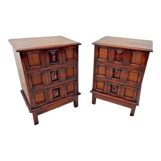 1970s Vintage Pair Bedside Tables 3 Drawer Storage Compartment Chest For Sale
