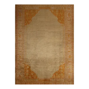 Antique Oushak Beige and Gold Wool Rug